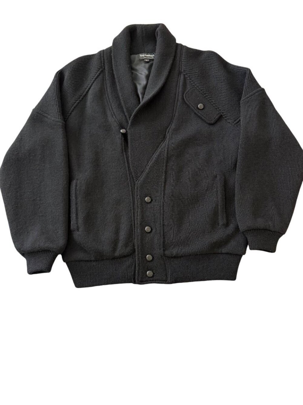 Tony Lambert Mens Shawl Collar Knit Cardigan Jacket Size M Black Pocket Vintage